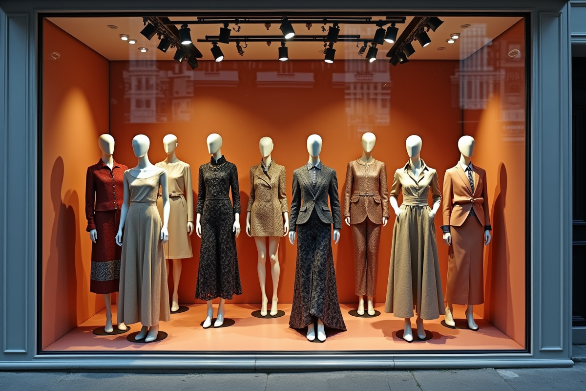 Vitrine de boutique de mode à Paris avec mannequins élégants