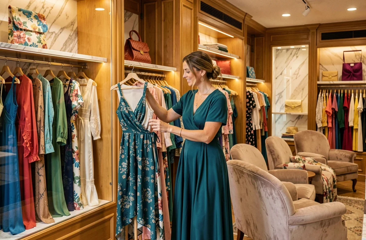 Boutique Ciriani Leone à Perpignan avec robe fluide méditerranéenne et décor élégant aux tonalités chaudes