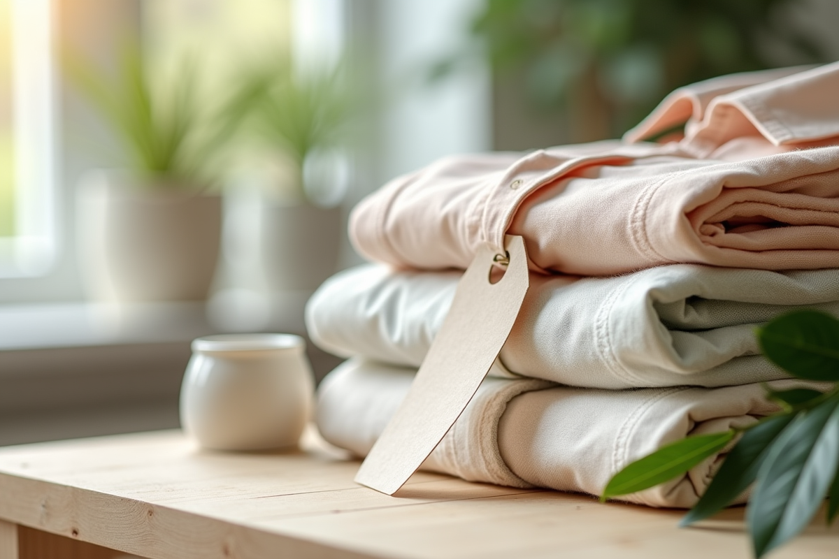 Étiquettes écologiques en papier recyclé sur vêtements neutres