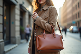 Femme élégante avec sac à main en extérieur