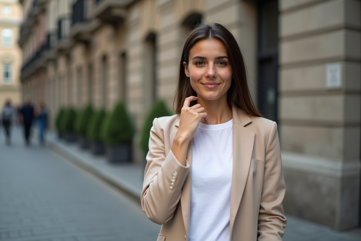 Femme confiante avec barbe courte en ville