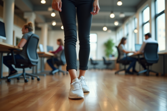 Femme en bureau portant des chaussures athletiques confortables