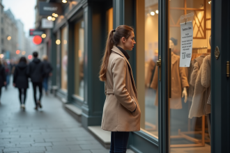 Jeune femme devant un magasin fermé en ville