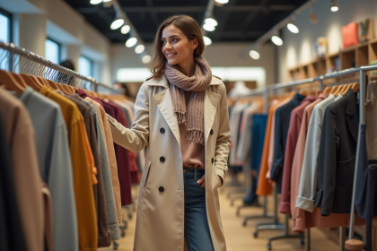 Femme élégante dans un magasin de vêtements discount
