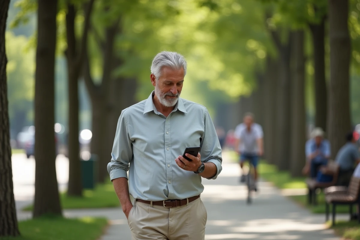 Homme marche dans la ville avec pantalon écologique