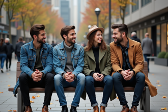 Groupe de jeunes adultes en mode urbain dynamique