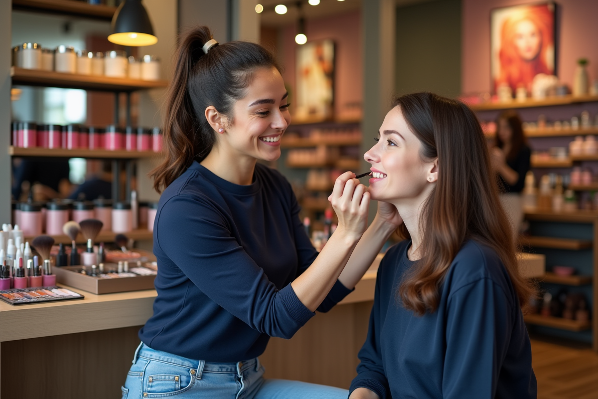 Artiste maquilleuse montrant l