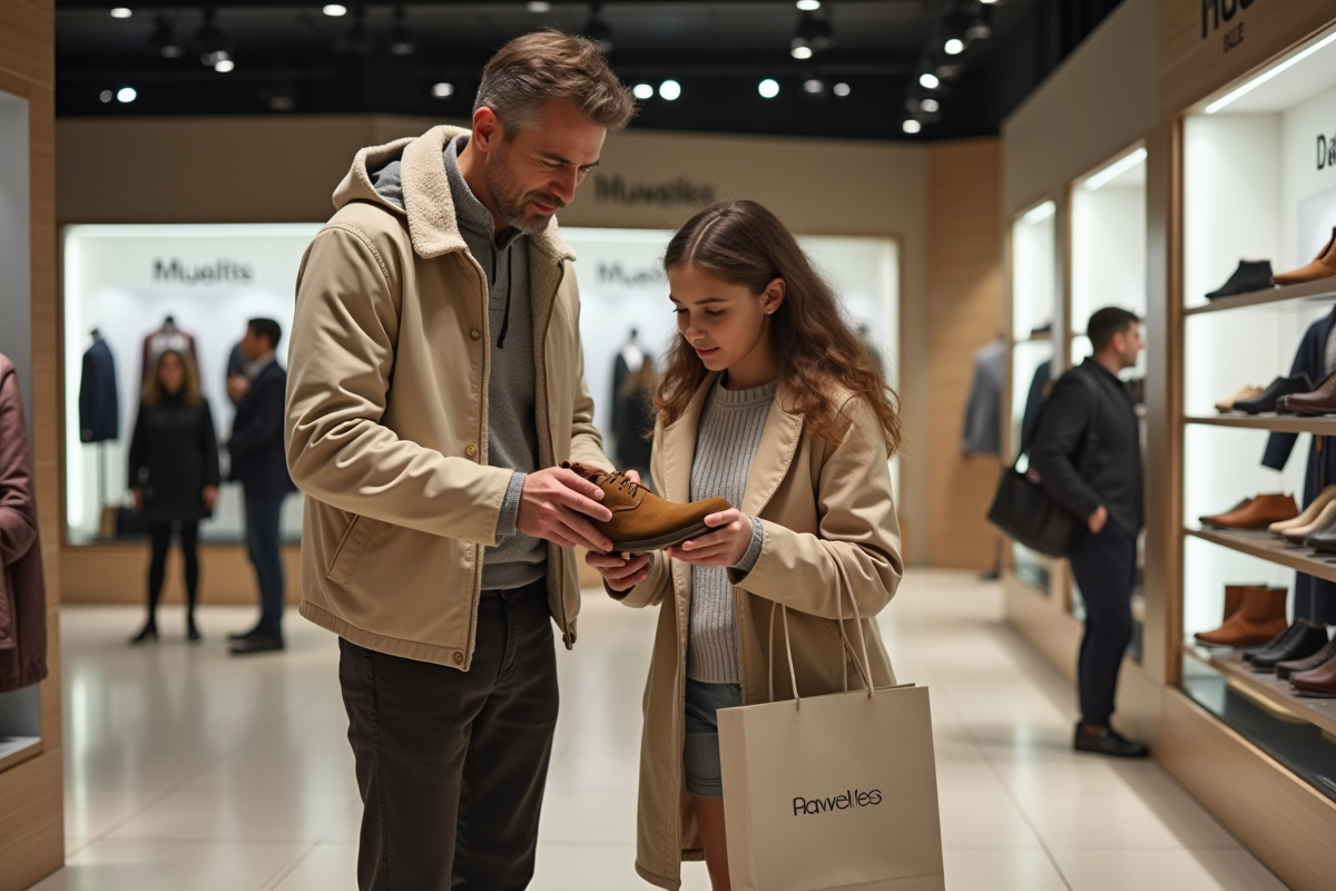 Pere et fille examinant des chaussures lors d