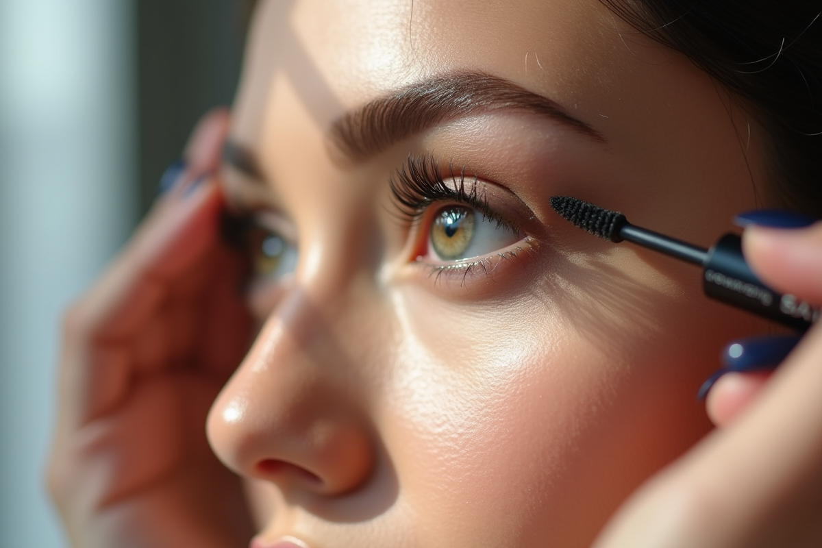 Zoom sur un œil avec sourcils parfaits et cils longs
