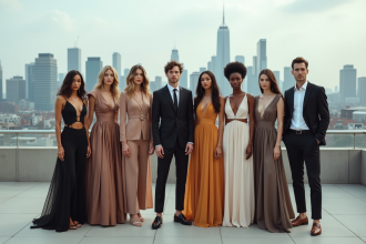 Supermodels élégants sur un rooftop urbain pour l'article