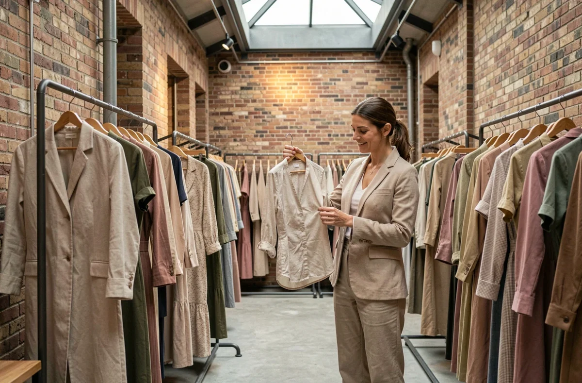Boutique Two Cour à Perpignan avec sélection de vêtements contemporains pour femmes dans un espace au style industriel